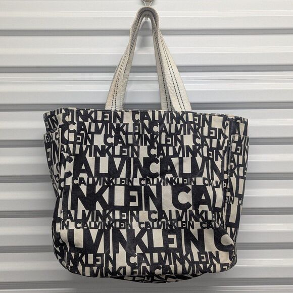 Calvin Klein Large Tote Bag Retro distressed black and white - Picture 1 of 10